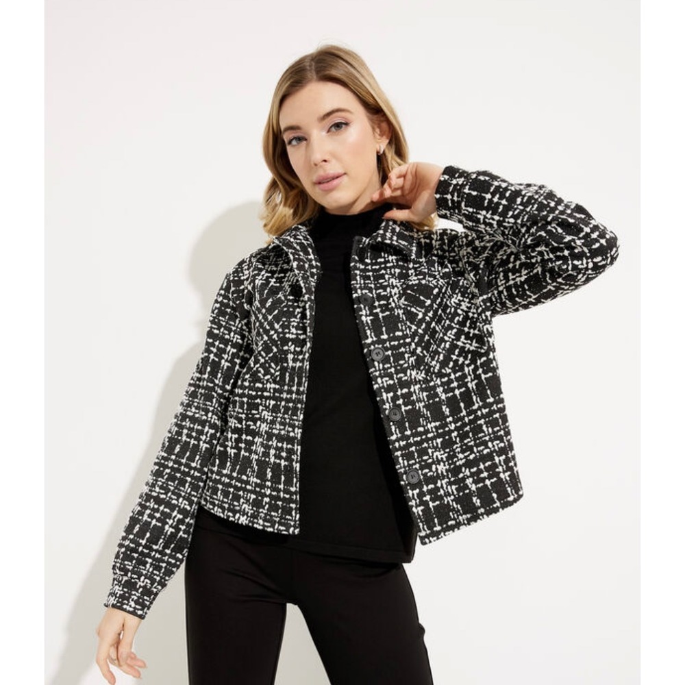 JOSEPH RIBKOFF Plaid Shirt Style Collarless Blazer Size 6